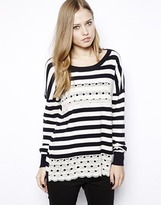 Thumbnail for your product : Oasis Stripe Crew Neck Sweater With Lace Hem