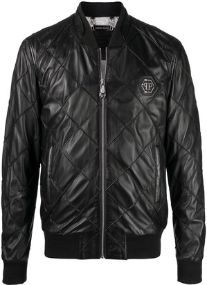 Philipp Plein Quilted Leather Bomber Jacket