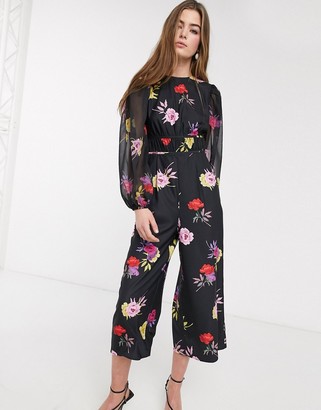 Lost Ink waisted jumpsuit in bold floral print