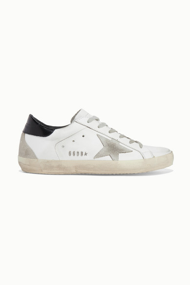 golden goose superstar distressed leather and suede sneakers
