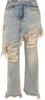 R 13 Double Classic Distressed High-rise Straight-leg Jeans - Mid denim