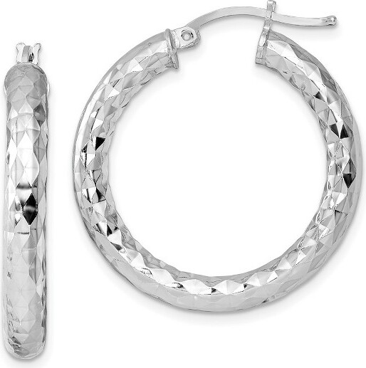 Black Bow Jewelry Co. BlackBowJewelry4mmPolished/DiamondCutLGSterlingSilverHoops30mm(11/8Inch)