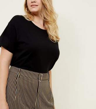 New Look Curves Black Stripe Twill Belted Culottes