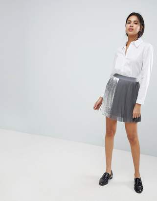 Sisley Pleat Mini Skirt With Metallic Detail