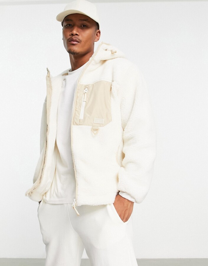 Bershka zip jacket in white teddy fleece - ShopStyle
