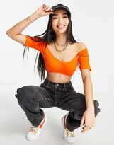 Thumbnail for your product : ASOS DESIGN off shoulder top with shaped hem in rib in orange