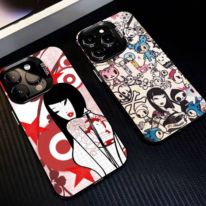 AliExpress Retro Cute Vibe T-Tokidoki Art Phone Case For iPhone17,16,15,14,13,12,11 Plus,Pro Max Black Border Silver Plated Cover