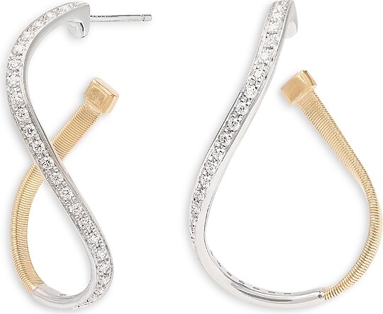 Marco Bicego 18K White & Yellow Gold Marrakech Diamond Small Twist Hoop Earrings