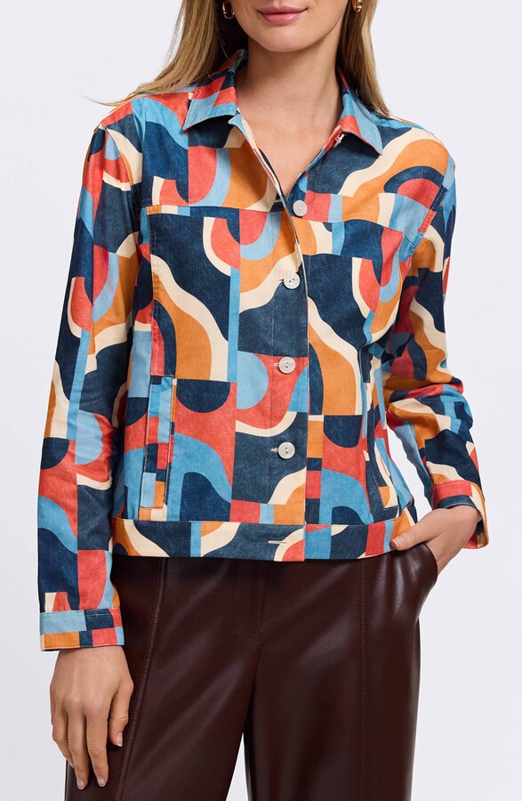 Foxcroft Thelma Geo Print Cotton Corduroy Shirt Jacket