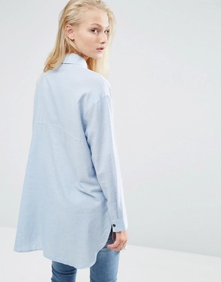ASOS Longline Oversized Twill Shirt with Contrast Buttons