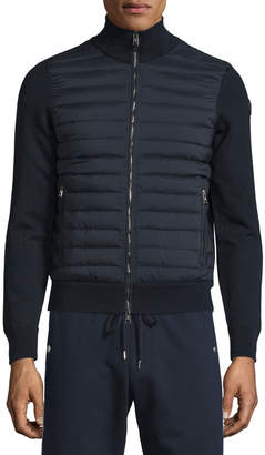 Moncler Quilted Jersey Track Jacket with Nylon Front, Navy
