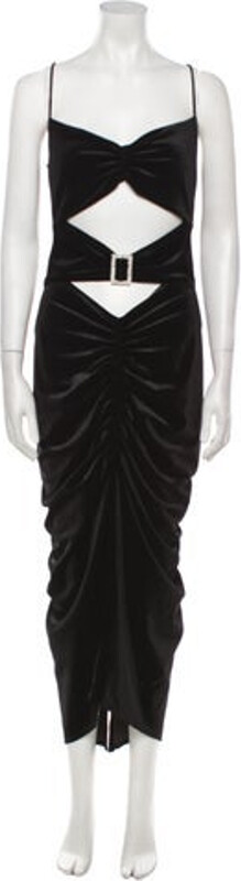 Ronny Kobo Velvet Slip Dress Black Cutout & Crystal Accents Sleeveless with V-Neck Concealed Zip Closure at Back Designer