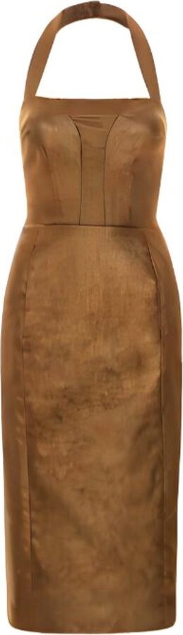 Lahive Neutrals / Brown / Gold Aliza Bronzed Vevlet Halter Dress