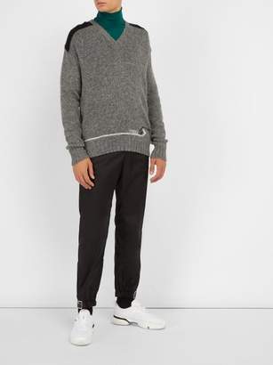 Prada Contrast Panel Wool Sweater - Mens - Grey Multi