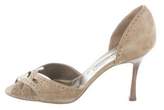 Thumbnail for your product : Manolo Blahnik Suede Peep-Toe Pumps Green Suede Peep-Toe Pumps