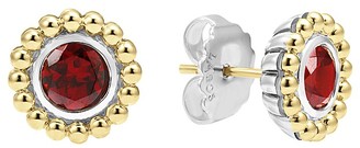 Lagos Sterling Silver and 18K Gold Stud Earrings with Garnet