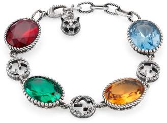 Gucci Interlocking G silver bracelet with stones