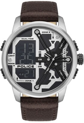 Police Men's Analog-Digital Brown Genuine Leather Strap Watch 48mm -  ShopStyle