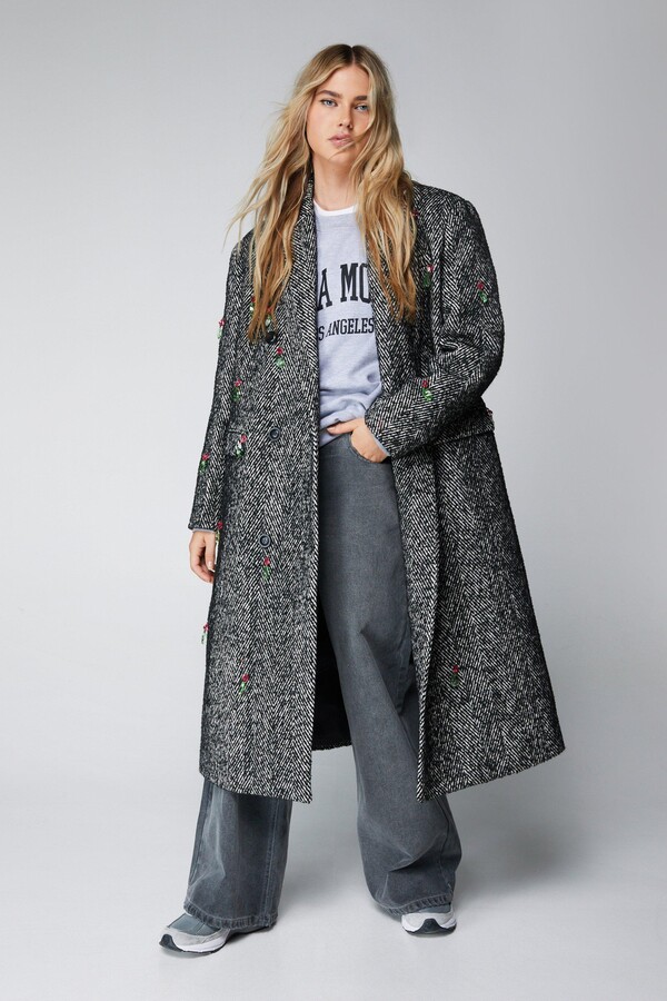Nasty Gal Wool Blend Duster Coat Nasty Gal Embellished Wool