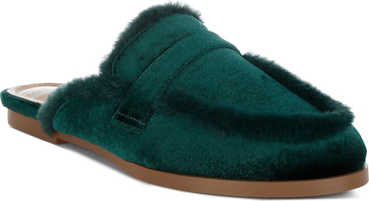 Rag & Co Malta Faux Fur Trim Velvet Mule