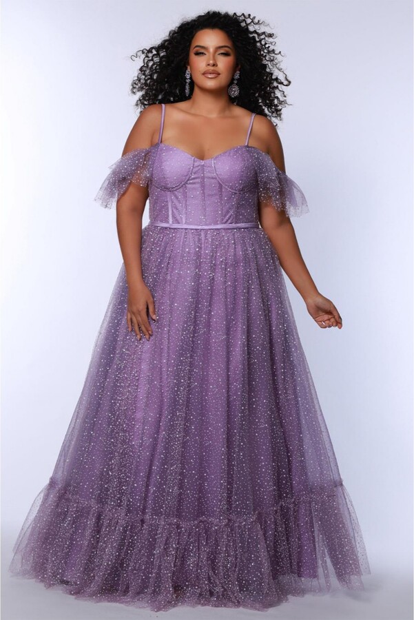 Sydney's Closet Women's V-Neckline Flutter Sleeve Slim A-line Gown