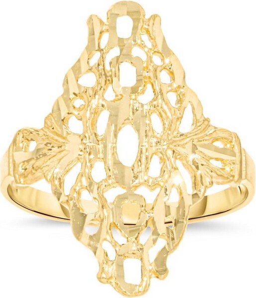 Floreo10kYellowGold22mmOvalDiamondCutOpenworkFiligreeRingSize6