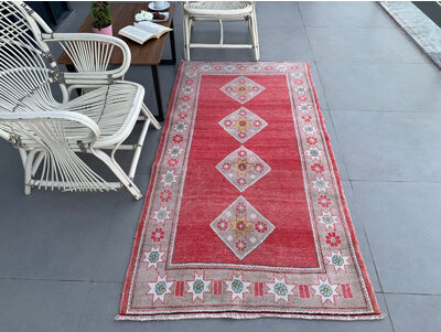 Foundry Select Vintage Turkish Geometric Area Rug in Red for Living Room or Salon Decor