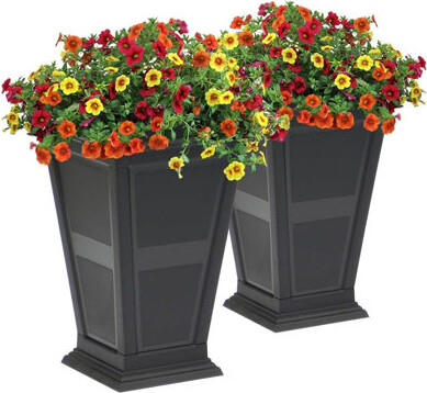 FCMP Outdoor Modemmo Self-Watering Planter, Chelsea Pattern, Black, Set of 2