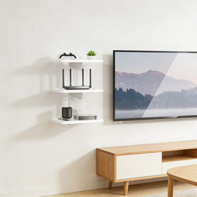 East Urban Home 3-Tier Floating Shelf For Media Storage Wall Mount TV Shelf Holds 17.6Lbs