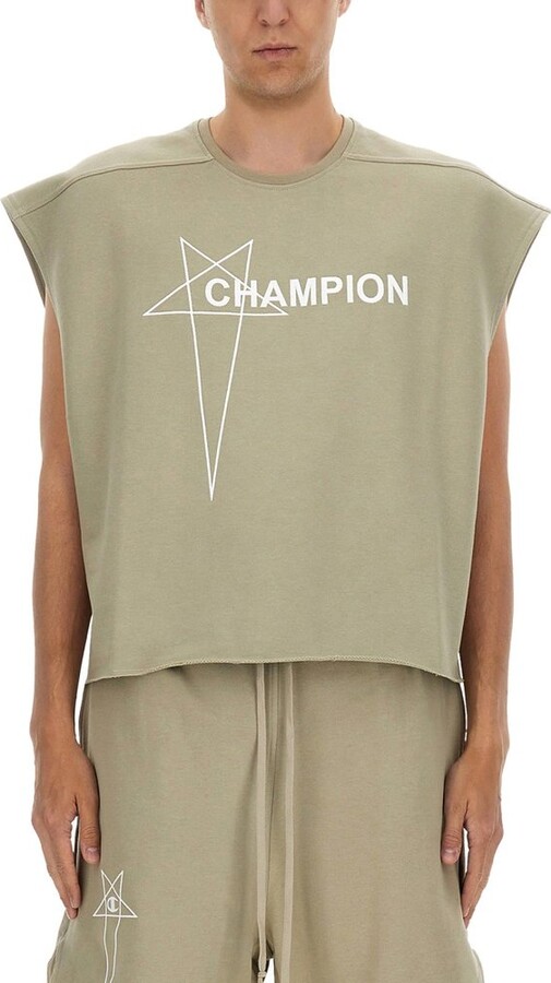 Rick Owens X Champion Logo Embroidered Cropped T-Shirt