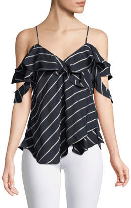 KENDALL + KYLIE Pinstripe Cold-Shoulder Ruffle Wrap Cami