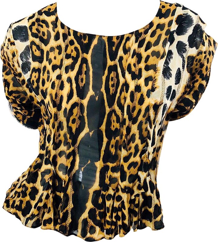 Tom Ford Yves Saint Laurent By Ysl Leopard Print Silk Chiffon Corset Style Top