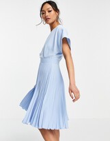 Thumbnail for your product : Closet London wrap front pleated skater dress in pastel blue