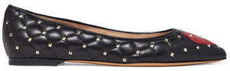 Valentino Garavani The Rockstud Quilted Leather Point-toe Flats