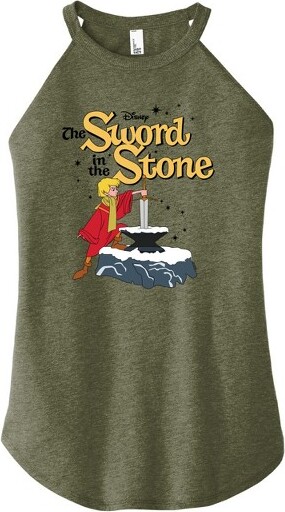 Women's Disney The Sword And The Stone Graphic High Neck Tank - Heather Military Green - Small