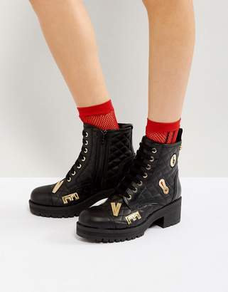 Love Moschino Quilted Hardware Lace Up Boots