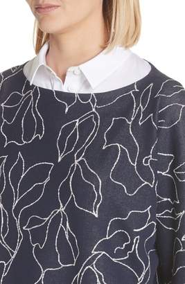 Lafayette 148 New York Chain Detail Floral Jacquard Sweater