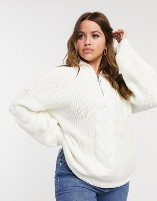 Fashion Union Plus jumper with half zip in cable knit