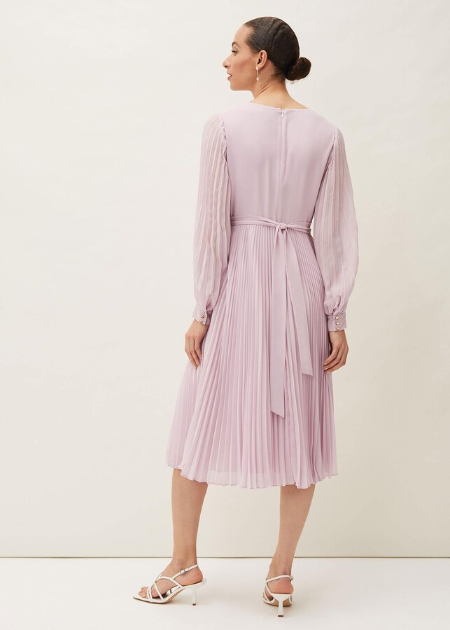Phase Eight Elsa Pleated Long Sleeved V-Neck Midi Dress ShopStyle