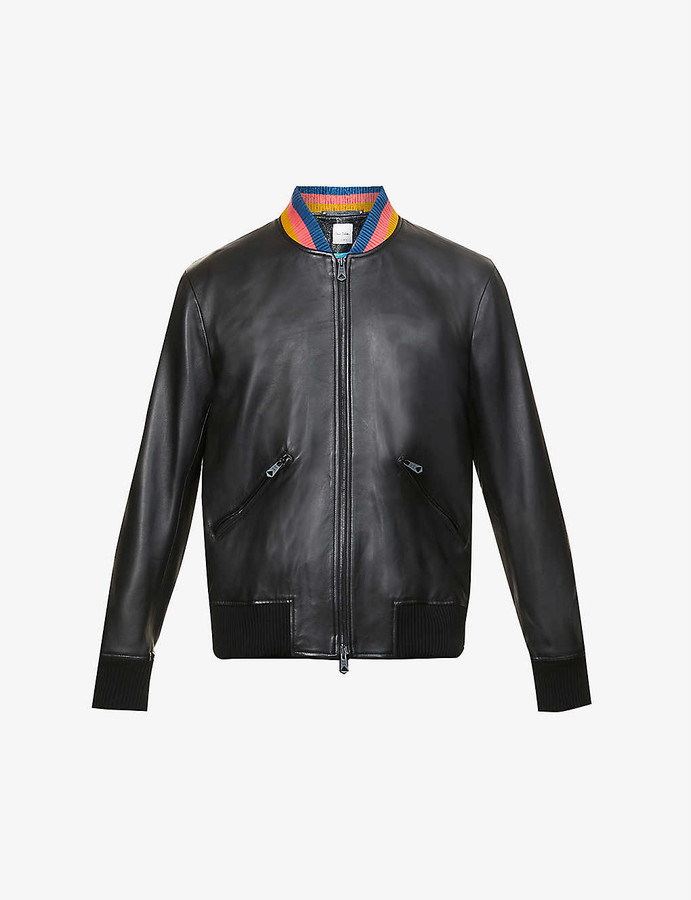 Paul Smith Stripetrim leather bomber jacket ShopStyle