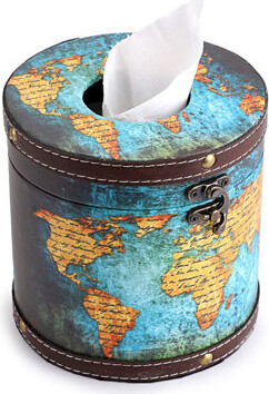 17 Stories Round Retro Wooden Tissue Box Cover - Vintage Napkin Holder Pumping Paper Case DispenserGreen Map