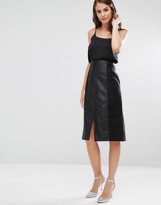 Oasis Leather Look & Suedette A-Line Midi Skirt