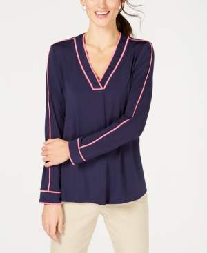 Charter Club Piping-Trim Blouse, Created for Macy's