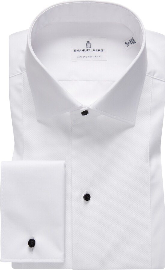 Emanuel Berg Modern Fit Textured Bib White Cotton Tuxedo Shirt