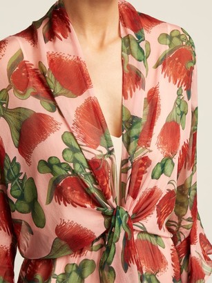 Adriana Degreas Fiore Protea-print Silk Ruffled Midi Dress - Pink Print