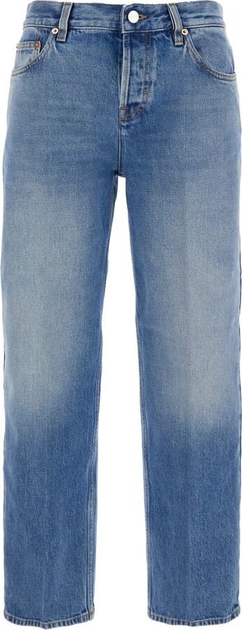 Gucci Blue Jeans With Logo Patch On The Rear And Faded Effect In Denim Woman
