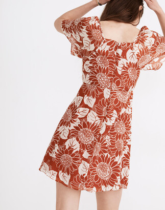 Madewell Petite Silk Tie-Front Mini Dress in Sunflower Season