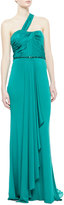 Thumbnail for your product : Badgley Mischka One-Shoulder Draped Gown, Aquamarine