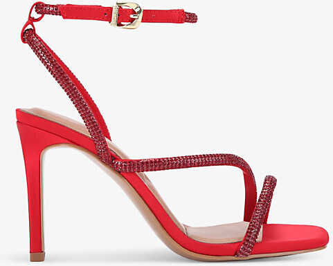Carvela Womens Red Paparazzi Crystal-Embellished Satin Heeled Sandals Eur 38/5 Uk Women