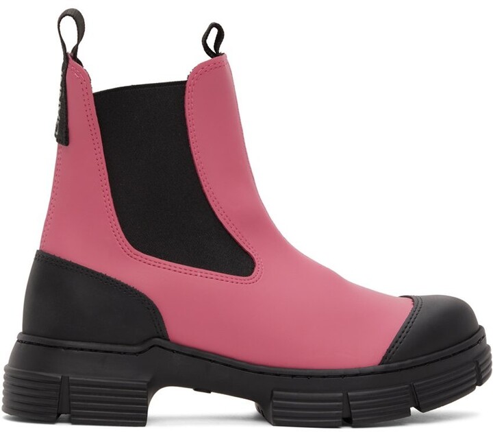 Ganni Pink & Black Recyled Rubber Chelsea Boots - ShopStyle